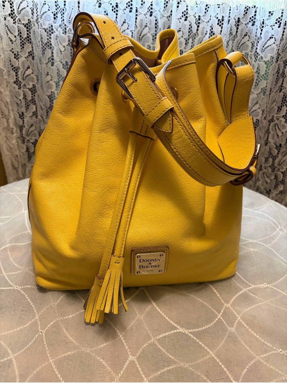 DOONEY & BOURKE Canary Yellow Leather Bucket Bag Drawstring
